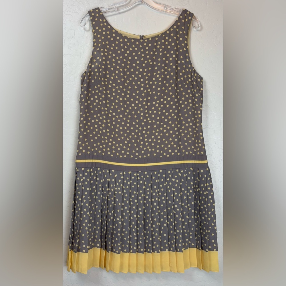 Suzi Chin for Maggy Boutique Gray‎ Yellow Polka Dot Drop Waist Dress 10 1002